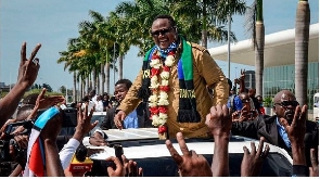Tanzania's Tundu Lissu of the Chadema main opposition party is mobbed by his supporters
