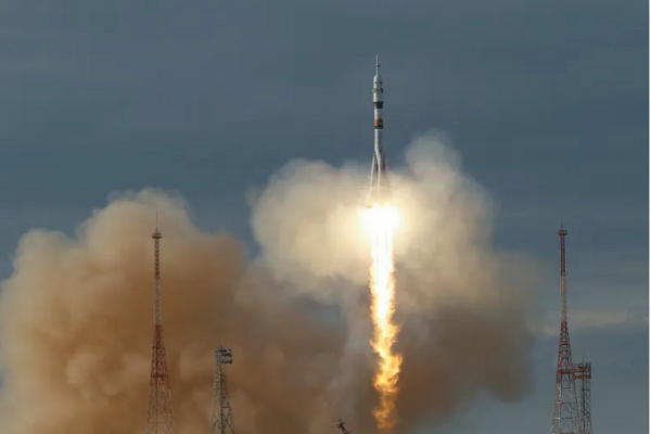 The Soyuz MS-25 spacecraft at the Baikonur Cosmodrome, Kazakhstan, on March 23, 2024