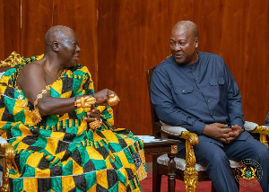 Asantehene Otumfuo Osei Tutu II (L) is expected to present the report to President Mahama Asantehene Otumfuo Osei Tutu II (L) is expected to present the report to President Mahama
