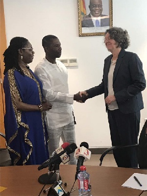 Kennedy Agyapong in a handshake with the Danish Ambassador to Ghana