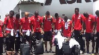 The Black Stars pose for the cameras on their arrival in Comoros