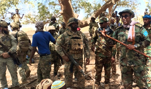 Uganda Peoples' Defence Forces and SNA troops jubilate after the capture of Darussalam town