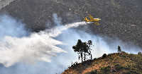 water bomber plane drops water on bush fires in Tablat, Algeria, 25 August 2024