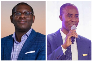 A photo collage of Bright Simons and Kwabena Adu-Boahene