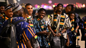 Players of the Black Stars arrived in Qatar wearing Fugu