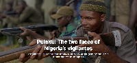 Pulaku vigilantes take part in a training drill in Yola, Nigeria