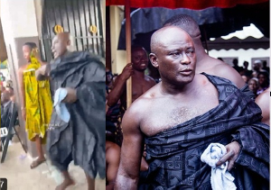 Kyeame Kofi Nti clad in black cloth was linguist of Asantehene