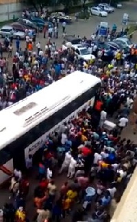 The fans threatened to beat the players and officials on board the bus