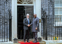 UK Prime Minister Keir Starmer (L) together with President John Dramani Mahama
