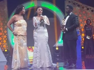 McBrown on stage with Grace Omaboe at Ghana Movie Awards 2016
