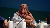 Tanzania's President Samia Suluhu Hassan speaks during the Africa Investment Forum in Marrakech