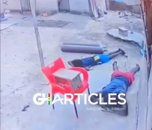 The footage shows about four armed robbers,