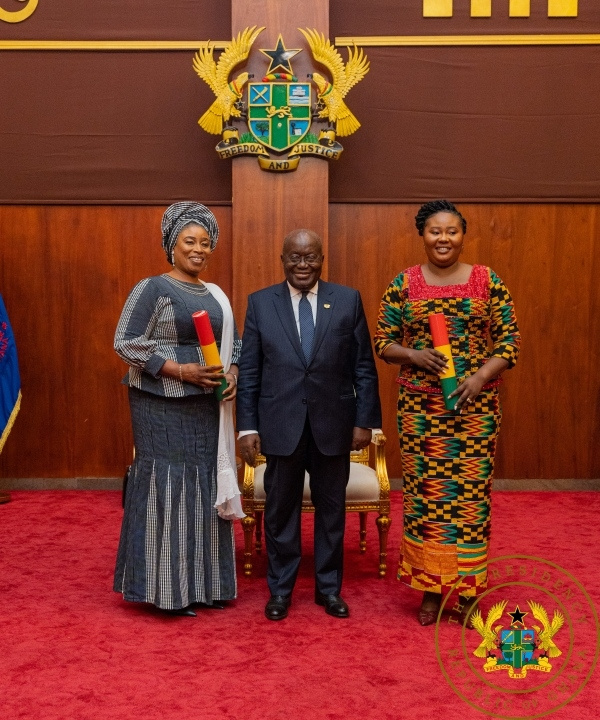 (From left to right) Lariba Zuweira Abudu, President Akufo-Addo and Francesca Oteng Mensah