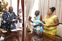President Mahama swearing in Josephine Nkrumah an Nti Amoah