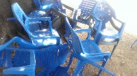Some broken plastic chairs at the restaurant