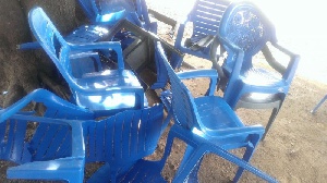 Some broken plastic chairs at the restaurant