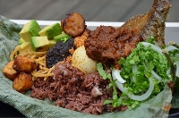 Waakye, locally prepared rice with beans