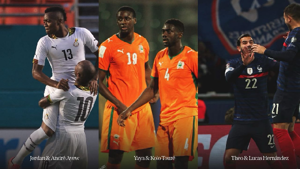 The Ayew brothers (L), the Toure brothers (M) and the Hernandez brothers (R)