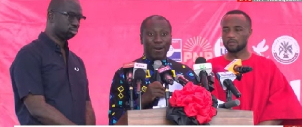 Minority Leader, Alexander Afenyo-Markin [M] with other MPs addressing a press conference