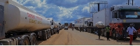 Fuel tankers and other trucks  parked on the Malaba-Busitema-Busia expressway