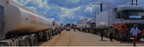 Fuel tankers and other trucks  parked on the Malaba-Busitema-Busia expressway