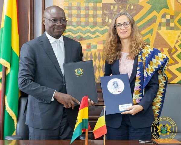 Dr Ato Forson (L) pictured with the Belgium Ambassador to Ghana