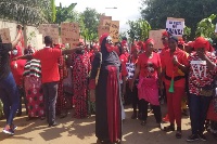 Some of the female protestors clad in black and red apparel