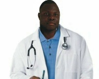 Suspect, Michael Hope Amunu aka Dr. Dickson in his 'medical overcoat'