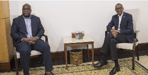 President Paul Kagame (R) hosts Congolese counterpart Felix Tshisekedi in Kigali on March 24, 2025