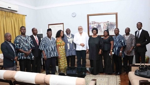 Former President Rawlings with delegates from the Assemblies of God Church led by Rev. Dr. Insaidoo