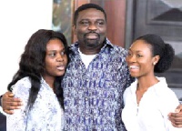 Ewurabena (left), with the owner of Benchmark Executive Business, Leo Sossah and a friend (right)