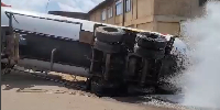 The overturned fuel tanker