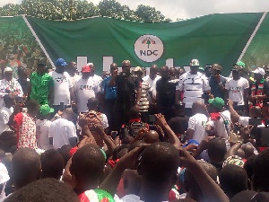 Former President John Dramani Mahama [in black] addressing NDC supporters