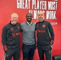 George Boateng with the Manchester United coaching staff