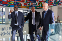 L-R: Kurt Okraku, Dr Patrice Motsepe and Gianni Infantino