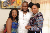 The late Kofi Agyiri with two colleagues on the set of Efiewura