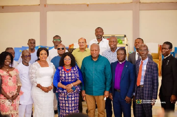 Mahama (4th from R) joined congregants of the Assemblies of God Church at Mpraeso
