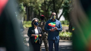 Ethiopia's President Sahle-Work Zewde and Prime Minister Abiy Ahmed during an event