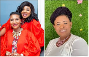 Gosepl singer Empress Gifty with later mother Agaga (L) and musician Mama Esther (R)