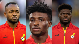 Jordan Ayew (L), Mohammed Kudus (M), Thomas Partey (R)