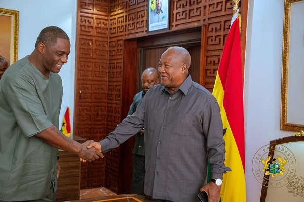 British actor and filmmaker, Idris Elba (L) and President John Dramani Mahama (R)
