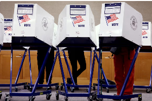 Voters fill out ballots at a polling station in New York on November 5, 2024