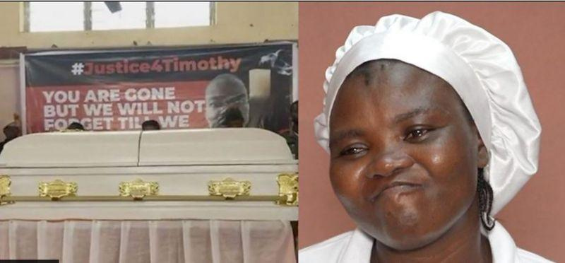Di wife of late Timothy Adegoke plus foto of im husband casket