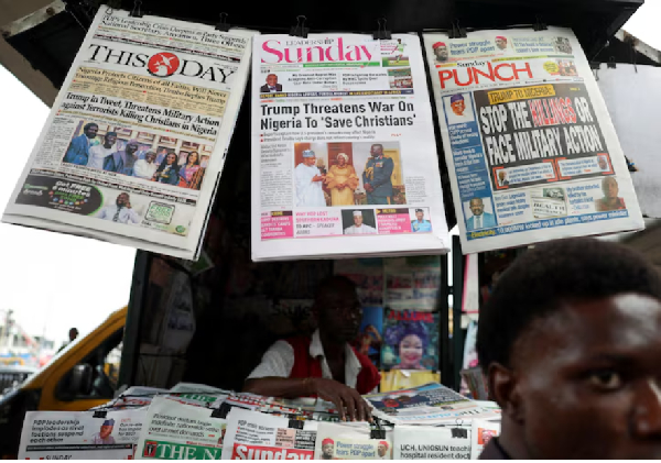 Newspapers with articles reporting Trump's message to Nigeria over the treatment of Christians