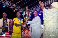 Ursula Owusu-Ekuful presenting the trophies to the winners