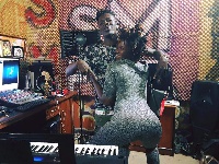 Shatta Wale in a pose with Ebony after a recording session in his studio