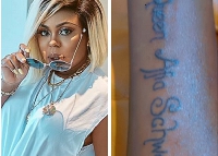 Afia Schwarzenegger's name has been boldly inscripted on the arm of a die-hard fan