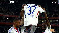 Niakhaté (M) and Lyon teammates showing love to Nuamah