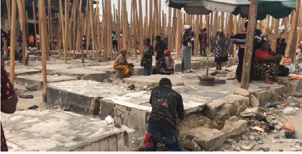 A photo of ongoing  reconstruction a the Kantamanto Market