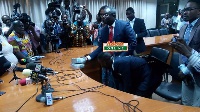 Kofi Akpaloo - Flagbearer of the IPP briefing the press